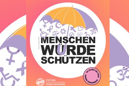 Logo der Internationalen Wochen gegen Rassismus - Schirm mit verschiedenen Symbolen